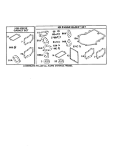Valve And Engine Gasket Set Diagram and Parts List for 422700-422799 2107- 2281- 2500 Briggs and Stratton Engine